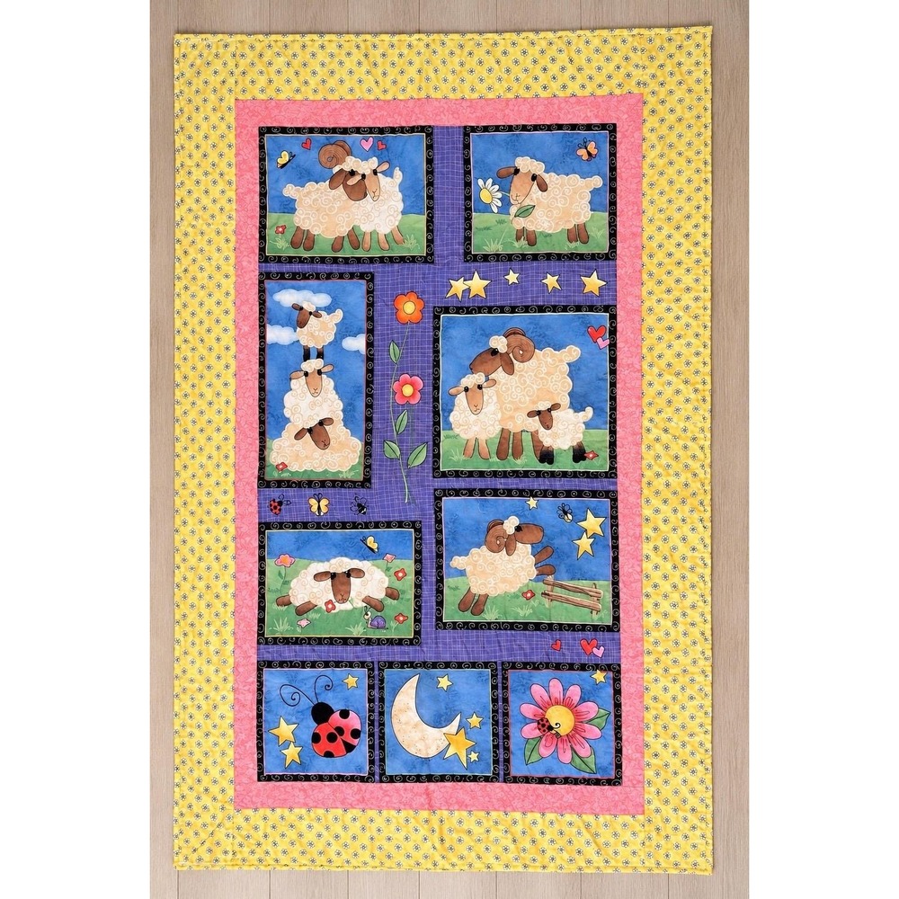 Vintage 2000 Handmade Sheep Quilt Lamb Farm Baby Crib Lap Quilt 51 x 32